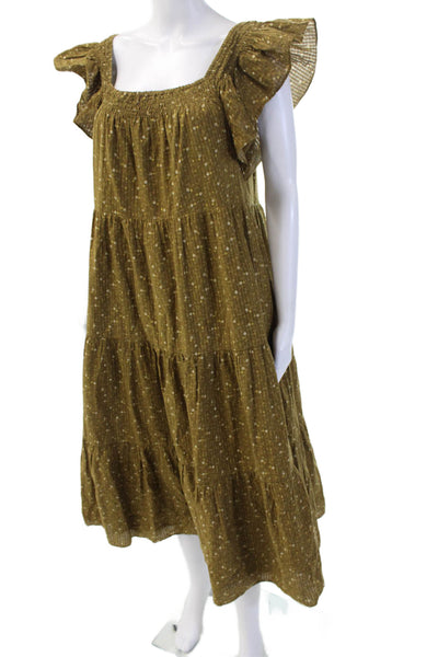 Madewell Women A-Line Sundress Brown Floral Square Neck 100% Cotton Long Size M