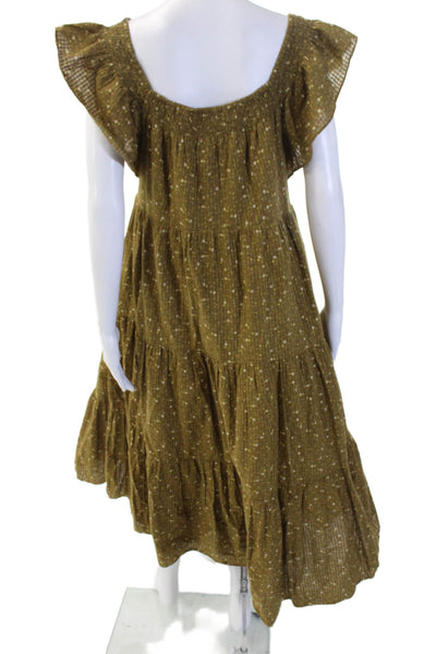 Madewell Women A-Line Sundress Brown Floral Square Neck 100% Cotton Long Size M