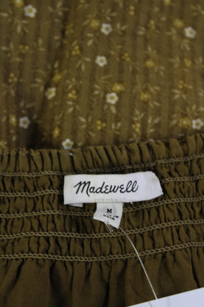 Madewell Women A-Line Sundress Brown Floral Square Neck 100% Cotton Long Size M