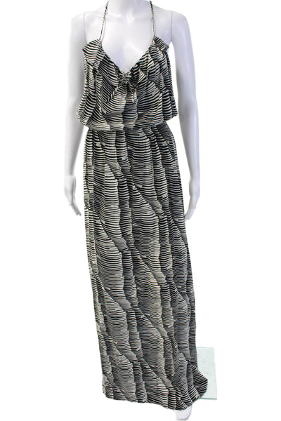 Parker Women Striped Viscose Maxi Dress Sleeveless Black Size L