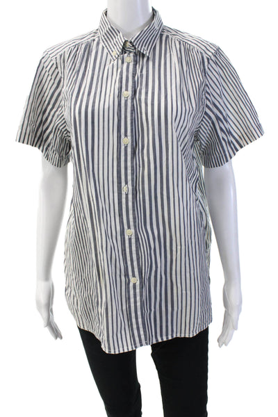 J Crew Womens White Cotton Collared Short Sleeve Basic Button-Up Size 10