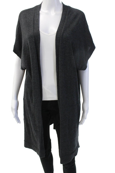 Athleta Unisex Dark Gray V-Neck Short Sleeve Cardigan Size M