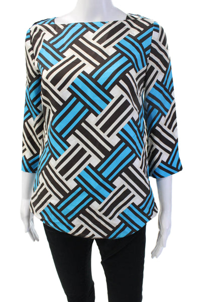 Milly Of New York Women Black Silk Geometric Square Neck Tunic 3/4Sleeve Size 2