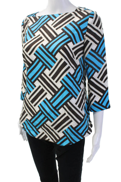 Milly Of New York Women Black Silk Geometric Square Neck Tunic 3/4Sleeve Size 2