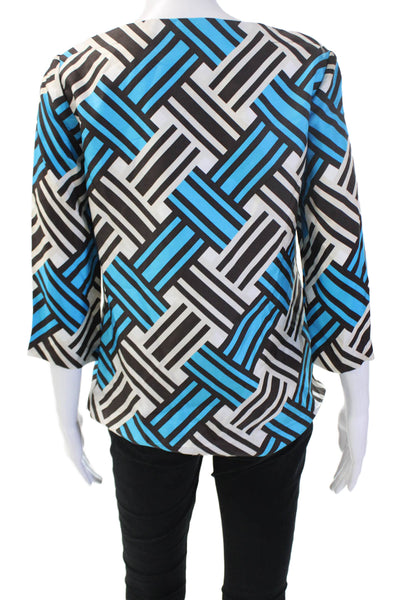 Milly Of New York Women Black Silk Geometric Square Neck Tunic 3/4Sleeve Size 2