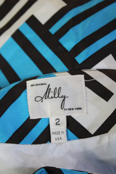 Milly Of New York Women Black Silk Geometric Square Neck Tunic 3/4Sleeve Size 2
