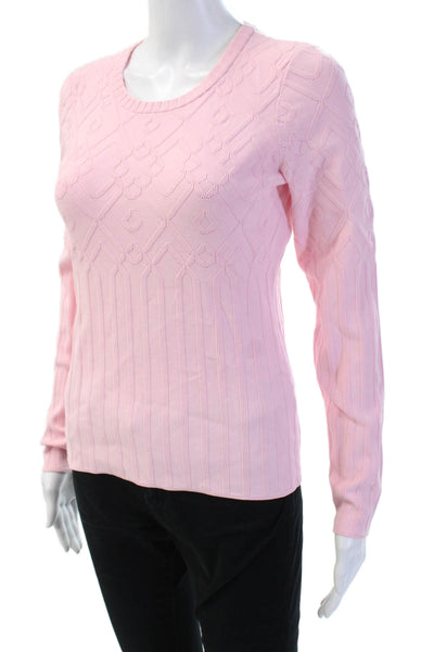 Milly Women Pullover Sweater Pink Geometric Crew Neck Long Sleeve Size M