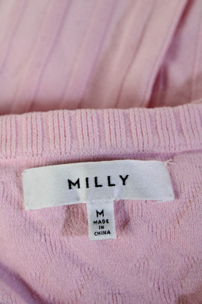 Milly Women Pullover Sweater Pink Geometric Crew Neck Long Sleeve Size M
