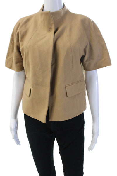 DKNY Womens Tan Mock Neck Short Sleeve Wool Blend Jacket Size S