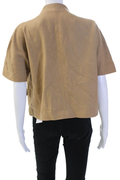 DKNY Womens Tan Mock Neck Short Sleeve Wool Blend Jacket Size S