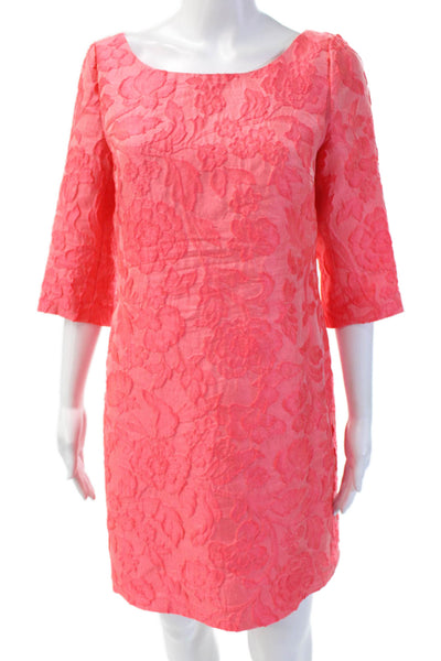 Tracy Reese Women Shift Dress Pink Floral 3/4 Sleeve Knee Size 6