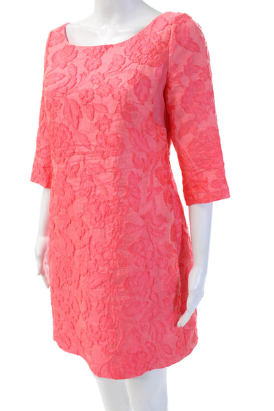Tracy Reese Women Shift Dress Pink Floral 3/4 Sleeve Knee Size 6