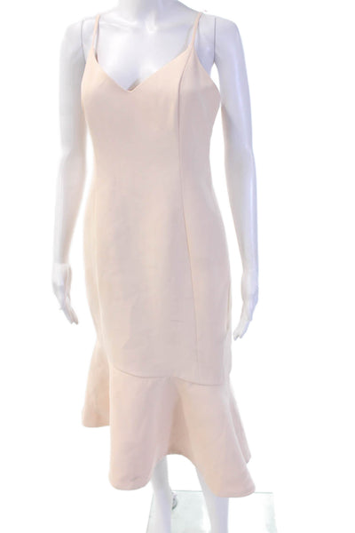 Keepsake Women Slip Dress Beige V Neck Sleeveless Zip Mid Calf Polyester Size L
