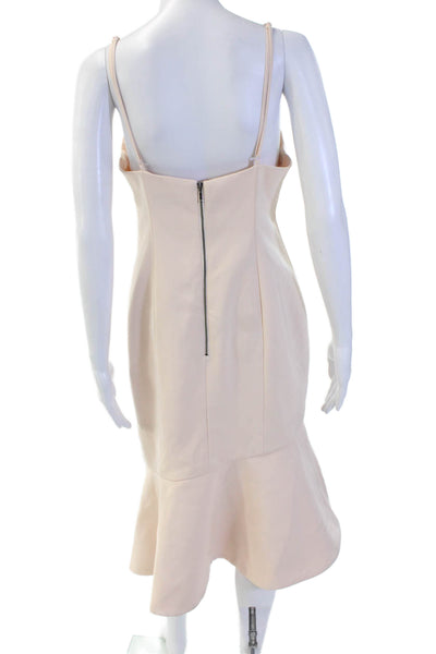 Keepsake Women Slip Dress Beige V Neck Sleeveless Zip Mid Calf Polyester Size L