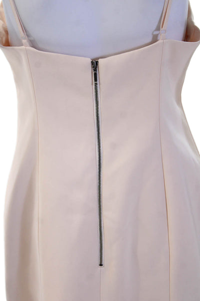 Keepsake Women Slip Dress Beige V Neck Sleeveless Zip Mid Calf Polyester Size L