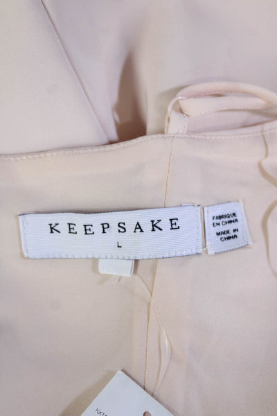 Keepsake Women Slip Dress Beige V Neck Sleeveless Zip Mid Calf Polyester Size L