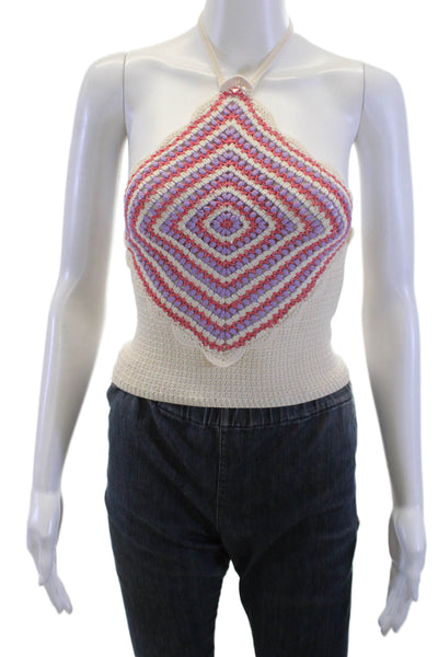 Sandro Womens Cropped Argyle Beige Tank Sleeveless Viscose Blend Size 1