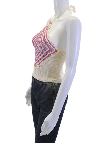 Sandro Womens Cropped Argyle Beige Tank Sleeveless Viscose Blend Size 1