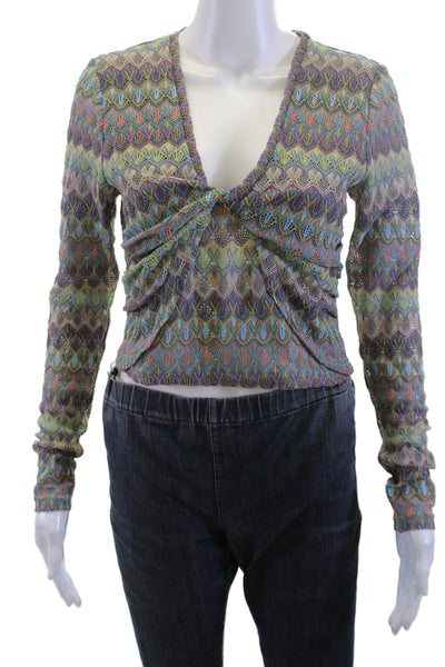 Derek Lam 10 Crosby Womens Cropped Geometric V-Neck Blouse Long Sleeve Size XS
