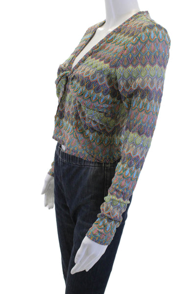 Derek Lam 10 Crosby Womens Cropped Geometric V-Neck Blouse Long Sleeve Size XS