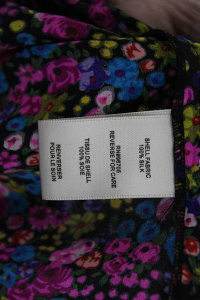 Rebecca Taylor Women Black Silk Floral Sleeveless Tank Round Neck Button Size S