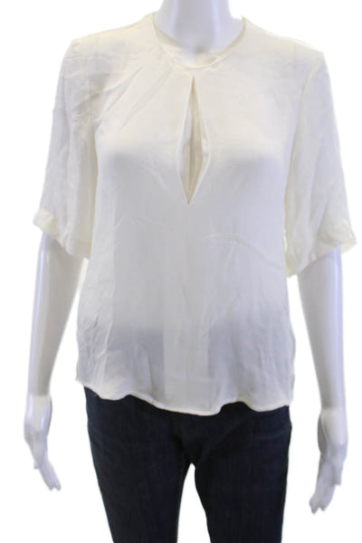 ALC Women Silk Short Sleeve Crew Neck Blouse White Hook & Eye Size XS