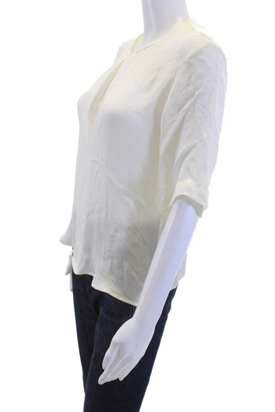 ALC Women Silk Short Sleeve Crew Neck Blouse White Hook & Eye Size XS