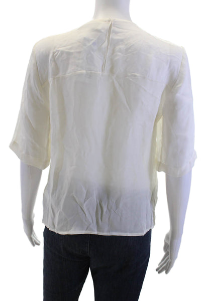 ALC Women Silk Short Sleeve Crew Neck Blouse White Hook & Eye Size XS