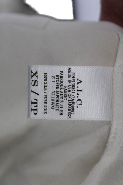 ALC Women Silk Short Sleeve Crew Neck Blouse White Hook & Eye Size XS