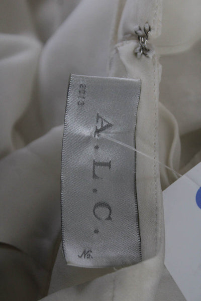 ALC Women Silk Short Sleeve Crew Neck Blouse White Hook & Eye Size XS