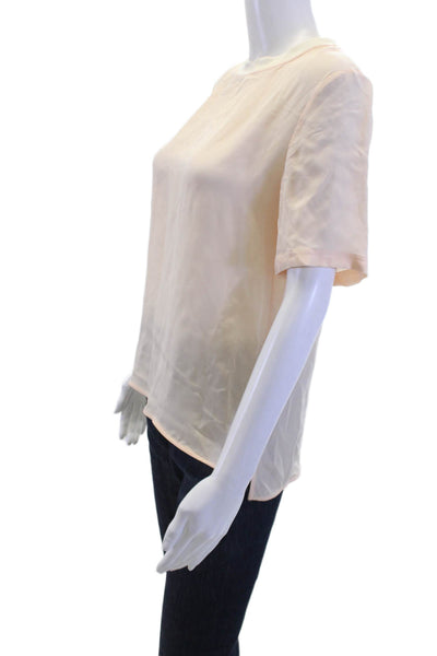 Theory Womens Silk Short Sleeve Button Blouse Beige Crew Neck Size PP