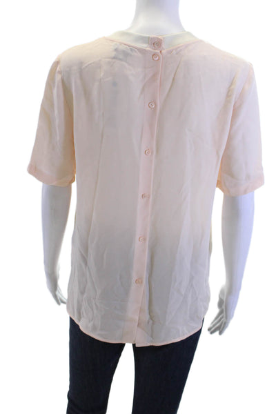 Theory Womens Silk Short Sleeve Button Blouse Beige Crew Neck Size PP