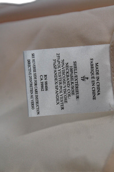Theory Womens Silk Short Sleeve Button Blouse Beige Crew Neck Size PP