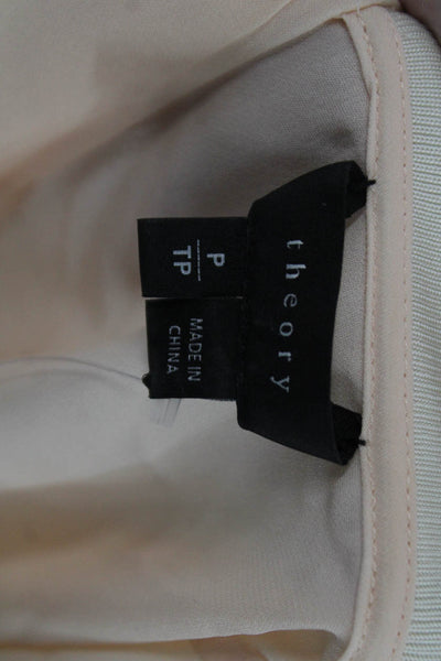 Theory Womens Silk Short Sleeve Button Blouse Beige Crew Neck Size PP