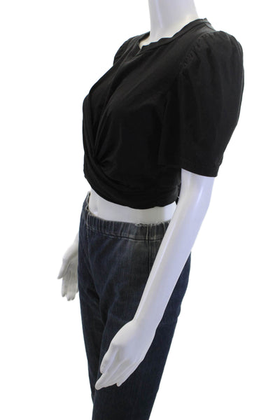 ALC Women Cropped Black Crew Neck Short Sleeve T-Shirt 100% Cotton Size S