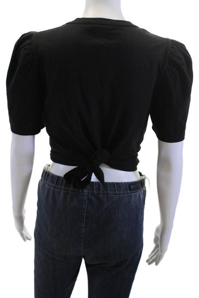 ALC Women Cropped Black Crew Neck Short Sleeve T-Shirt 100% Cotton Size S