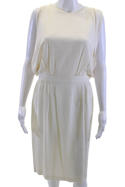 Thakoon Women Beige Blouson Sleeveless Crew Neck Dress Size 6