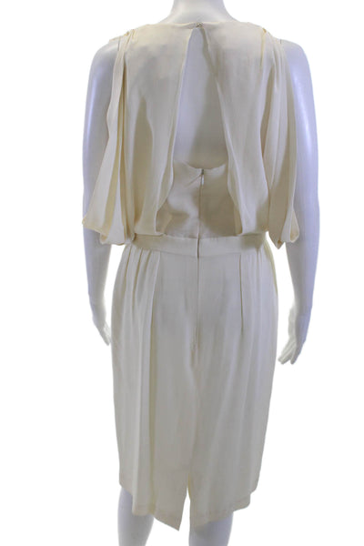 Thakoon Women Beige Blouson Sleeveless Crew Neck Dress Size 6