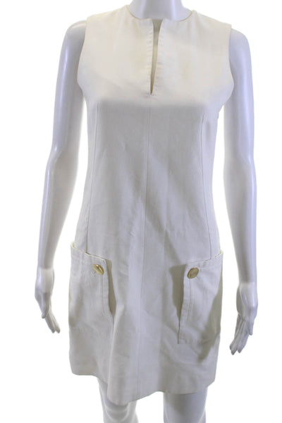 Derek Lam Women White Sleeveless Shift Mini Dress Cotton Button Size 4