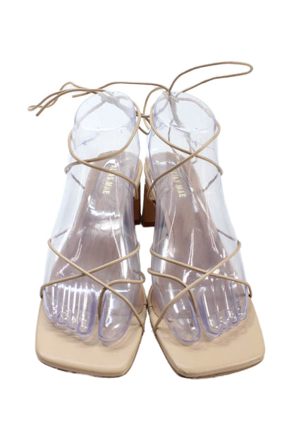 Alias Mae Womens Leather Square Toe Calf Tie Detail Heels Beige Size 8