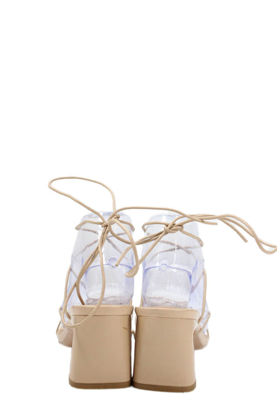 Alias Mae Womens Leather Square Toe Calf Tie Detail Heels Beige Size 8