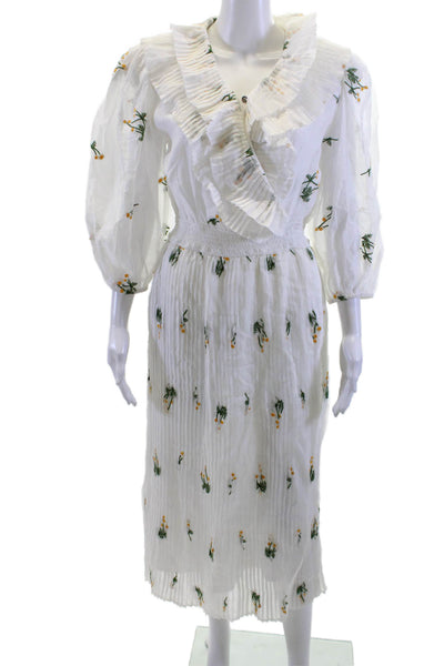 Buru Women Shirt Dress White Floral 3/4 Sleeve Polyester Size M