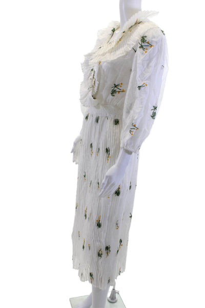 Buru Women Shirt Dress White Floral 3/4 Sleeve Polyester Size M