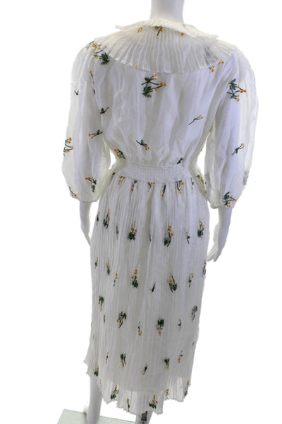 Buru Women Shirt Dress White Floral 3/4 Sleeve Polyester Size M