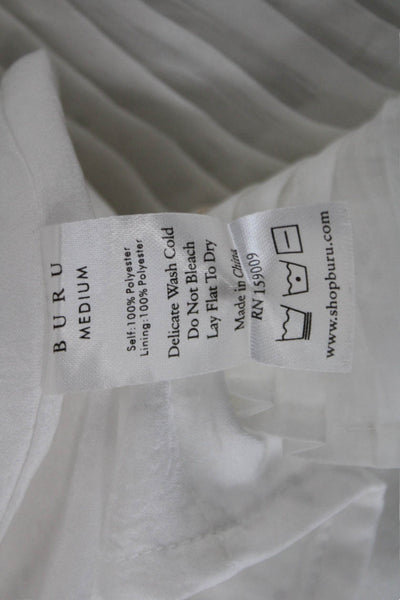 Buru Women Shirt Dress White Floral 3/4 Sleeve Polyester Size M