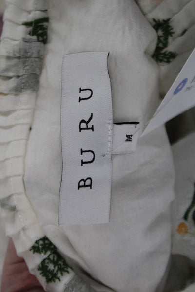 Buru Women Shirt Dress White Floral 3/4 Sleeve Polyester Size M