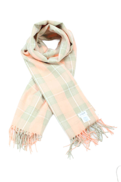 J Crew Womens Plaid Fringe Trim Scarf Peach Beige Size One Size