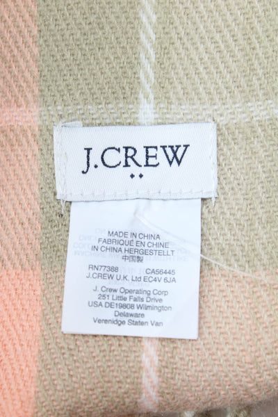 J Crew Womens Plaid Fringe Trim Scarf Peach Beige Size One Size