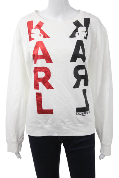 Karl Lagerfeld Womens Pullover Sweatshirt White Crew Neck Long Sleeve Size XL