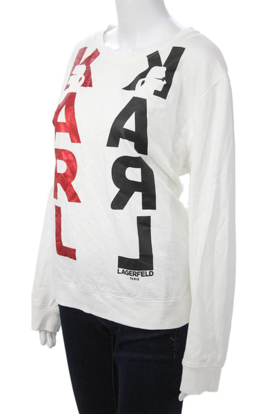 Karl Lagerfeld Womens Pullover Sweatshirt White Crew Neck Long Sleeve Size XL